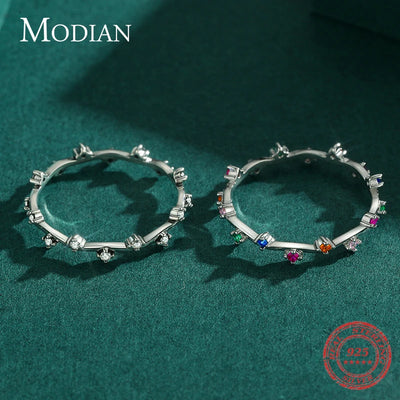 Modian 12 Style Authentic 925 Sterling Silver Rainbow Colorful Fashion Stackable Finger Ring For Women Grils Statement Jewelry