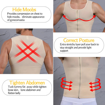 Mens Slimming Body Shaper Chest Compression Shirt Gynecomastia Moobs Undershirt Waist Trainer Belly Sweat Vest Workout Tank Tops