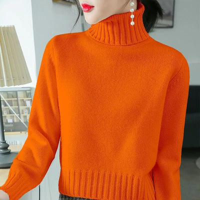 Fashion Turtleneck Knitted Solid Color All-match Sweater Women's Clothing 2022 Autumn New Casual Pullovers Loose Korean Tops