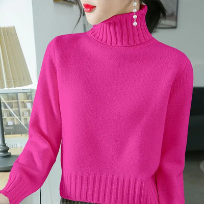 Fashion Turtleneck Knitted Solid Color All-match Sweater Women's Clothing 2022 Autumn New Casual Pullovers Loose Korean Tops