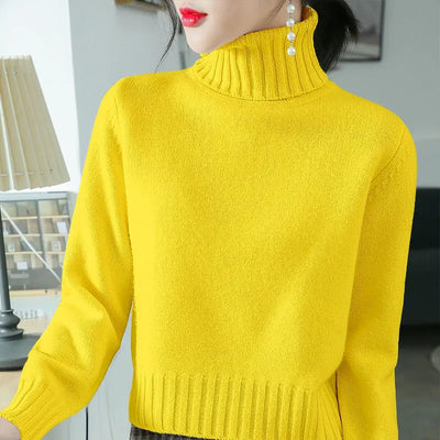Fashion Turtleneck Knitted Solid Color All-match Sweater Women's Clothing 2022 Autumn New Casual Pullovers Loose Korean Tops