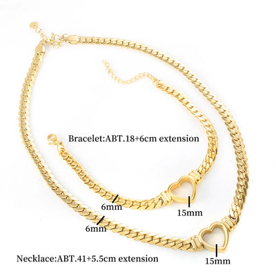 ZMFashion Gold-Plated Waterproof Stainless Steel Jewelry Set Luxury Love Heart Shape Chain Necklace Nail Bracelet Set for Women