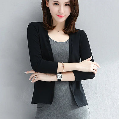 Women Spring Summer Cardigan Half Sleeve Office Lady Basic Tops Solid Color Cotton Woman's Clothings Outerwear women Blause