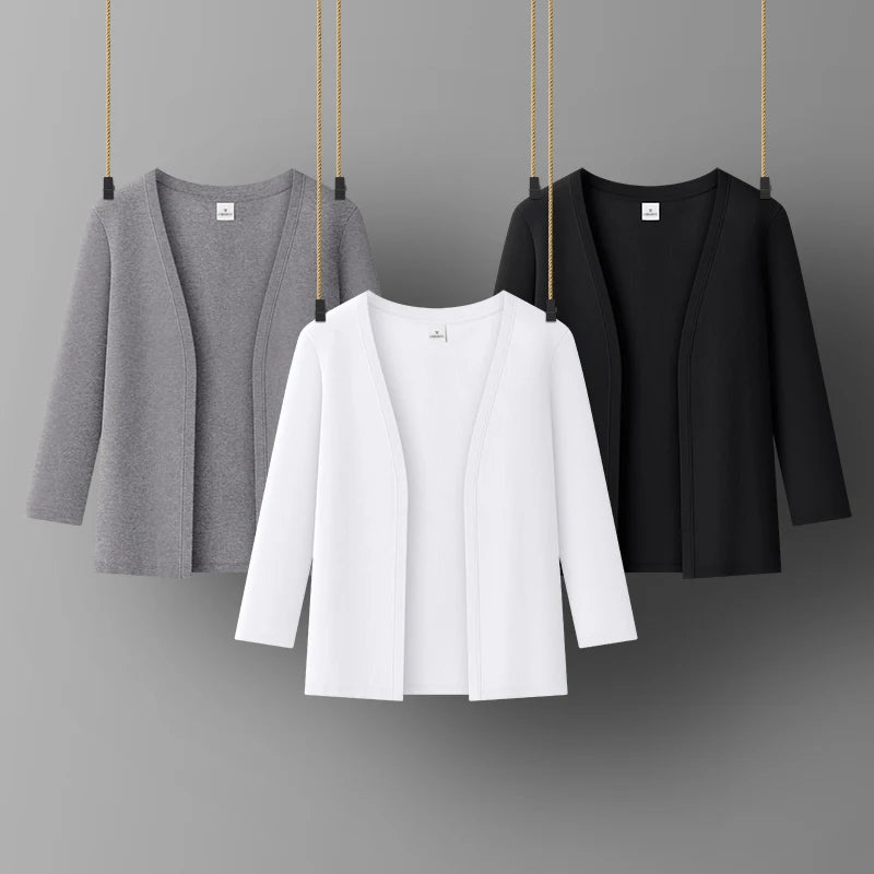 Women Spring Summer Cardigan Half Sleeve Office Lady Basic Tops Solid Color Cotton Woman's Clothings Outerwear women Blause