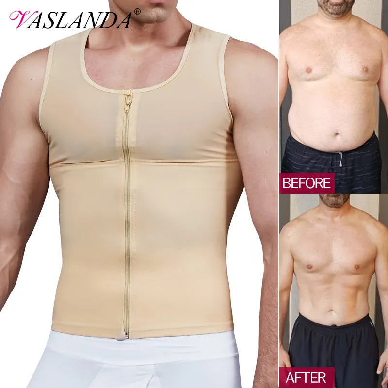 Mens Slimming Body Shaper Chest Compression Shirt Gynecomastia Moobs Undershirt Waist Trainer Belly Sweat Vest Workout Tank Tops