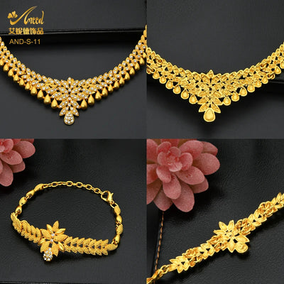 ANIID African Jewelry Set Big Necklace Dubai Ethiopian Gold Color Jewelery Earring Bracelet For Women Bridal Choker Wholesale