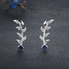Royal Blue Ear Climber Earrings Zirconia Leaves Branch 925 Sterling Silver Stud Earrings for Women Wedding Jewelry(Lam Hub Fong)