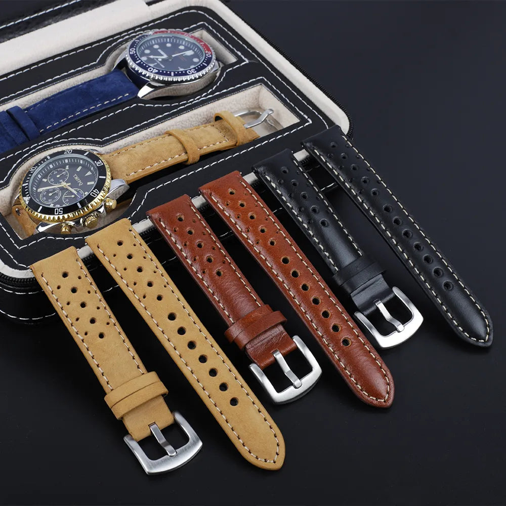 Cowhide Leather Watch Strap 18mm 19mm 20mm 22mm Watchband Vintage Wrist Band Accessories Quick Release Replacement Belt For Men