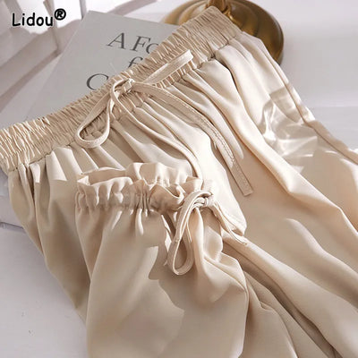2023 Women's Clothing Fashion Casual Lacing Loose Pockets Solid Color Comfortable Spring Summer Thin Pleated Drape Lantern Pants