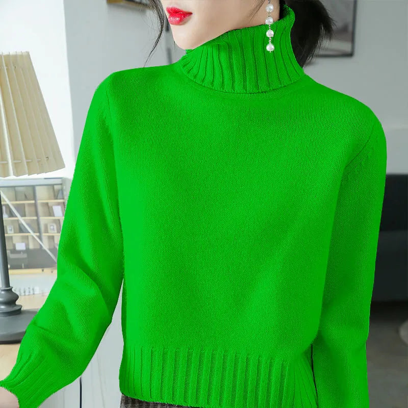 Fashion Turtleneck Knitted Solid Color All-match Sweater Women's Clothing 2022 Autumn New Casual Pullovers Loose Korean Tops