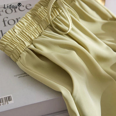 2023 Women's Clothing Fashion Casual Lacing Loose Pockets Solid Color Comfortable Spring Summer Thin Pleated Drape Lantern Pants