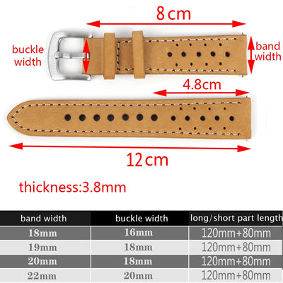 Cowhide Leather Watch Strap 18mm 19mm 20mm 22mm Watchband Vintage Wrist Band Accessories Quick Release Replacement Belt For Men