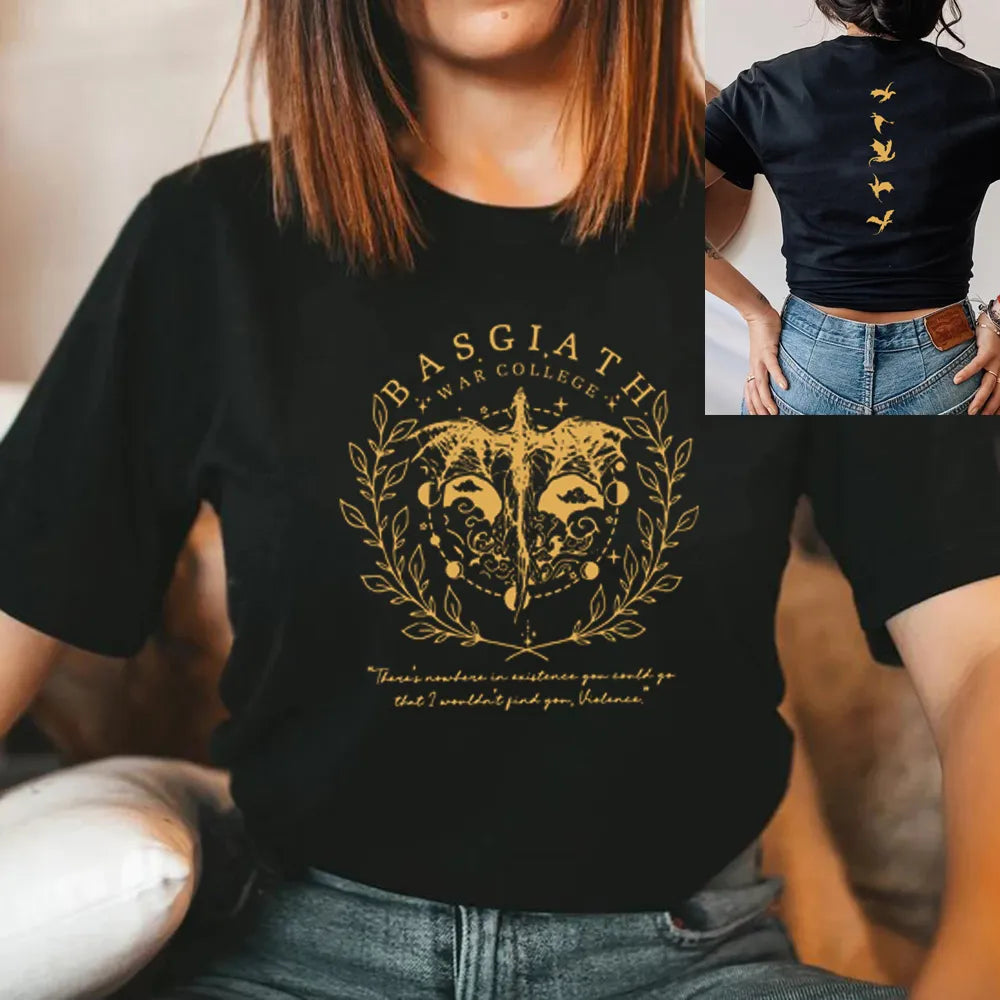 Fourth Wing Double-Sided T-Shirt Basgiath War College T Shirt Dragon Rider Tshirts Women Clothing Vintage T-shirt Bookish Tee